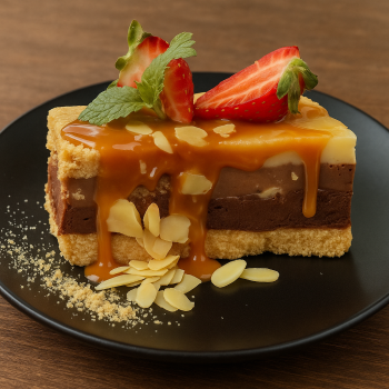 Шоколадова торта с три вида белгийски шоколад и тофи сос 150 гр.